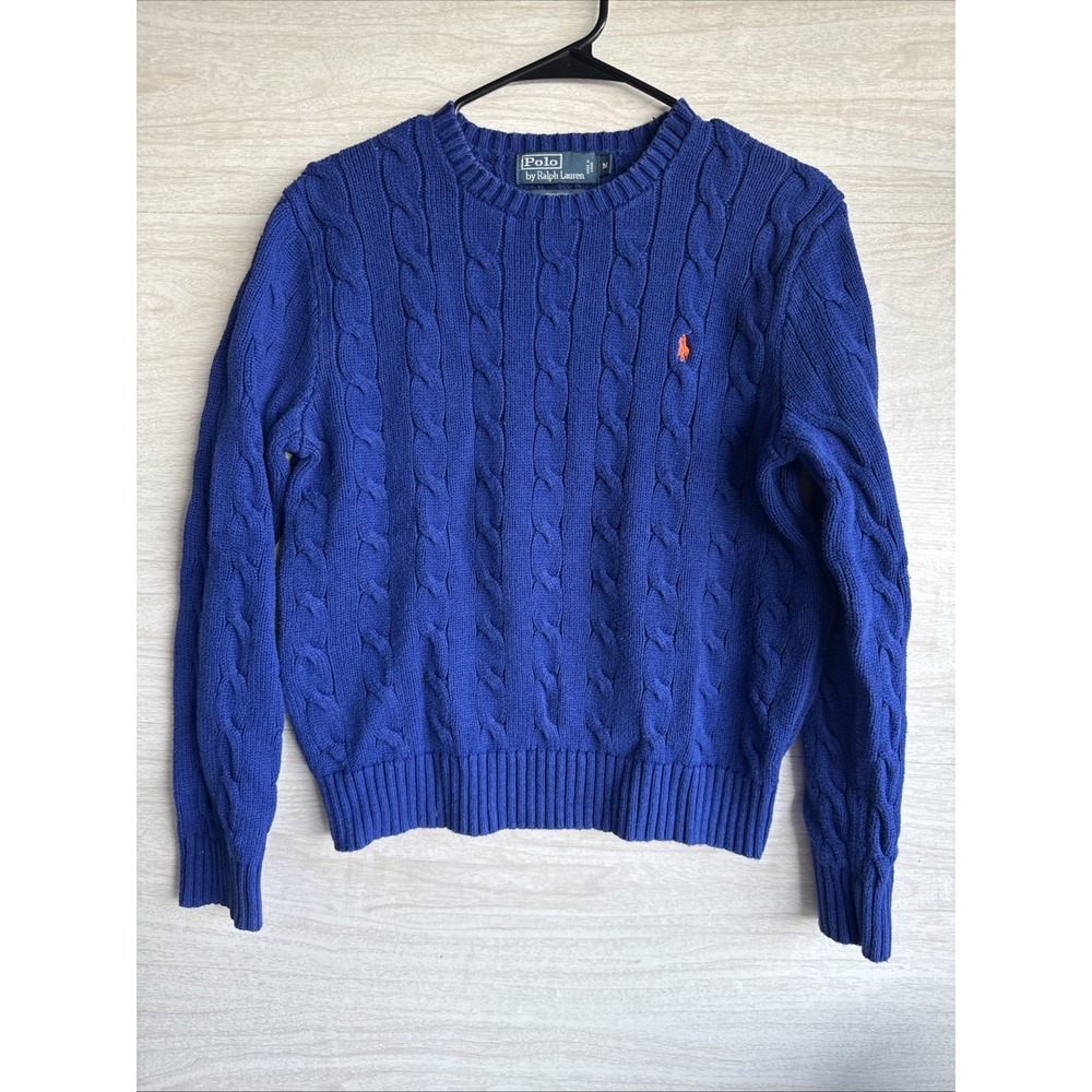 vibrant royal blue cable-knit cotton sweater Polo Ralph Lauren Medium